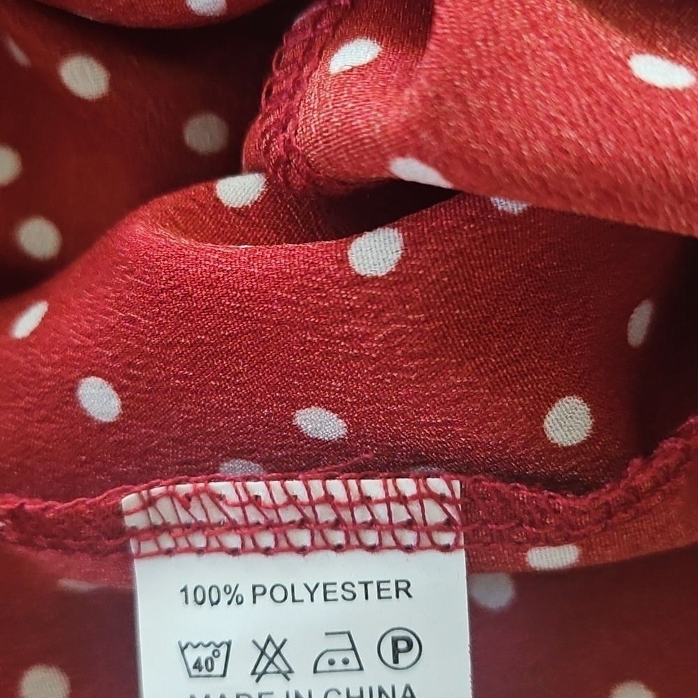 Brick Red Polka Dot Faux Wrap Skirt - Picture 11 of 14